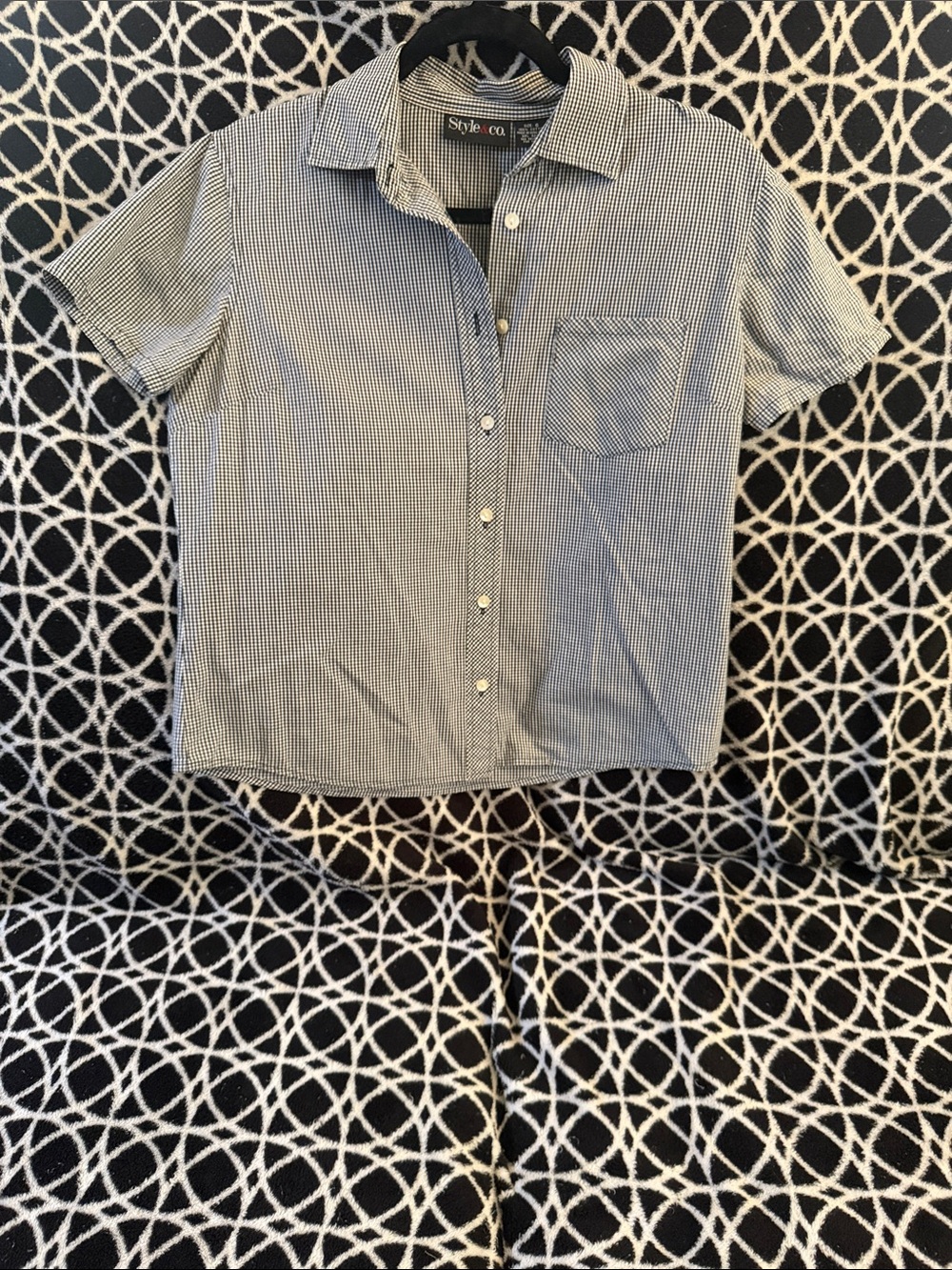 Style & Co. Black and White Mini Gingham Short-Sleeve Button-Up